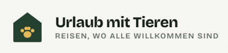 Logo von Urlaub mit Tieren: grünes Haus mit gelber Pfote, daneben der Schriftzug