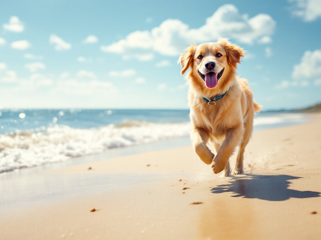 Hund läuft am Hundestrand an der Ostsee: Nebensaison, fast leer