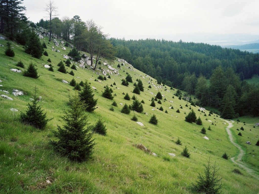 Wacholderheide mit Kalksteinen auf einer Hochfläche in der Fränkischen Schweiz