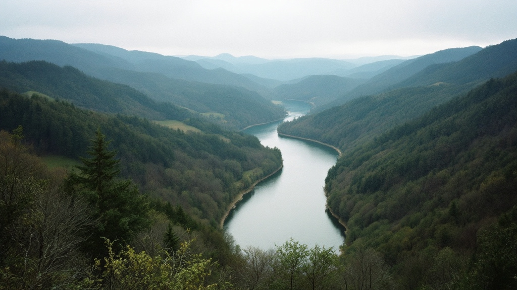 Talsperre zwischen bewaldeten Hügeln im Sauerland