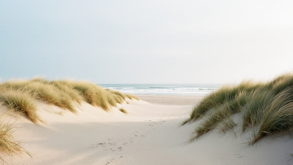 Breiter Weststrand auf Sylt mit hohen Dünen und Strandhafer