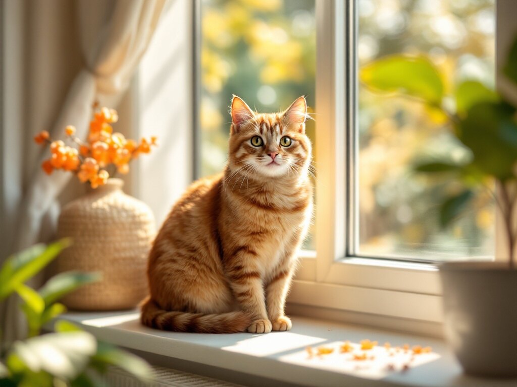 Katze liegt entspannt auf der Fensterbank einer Ferienwohnung